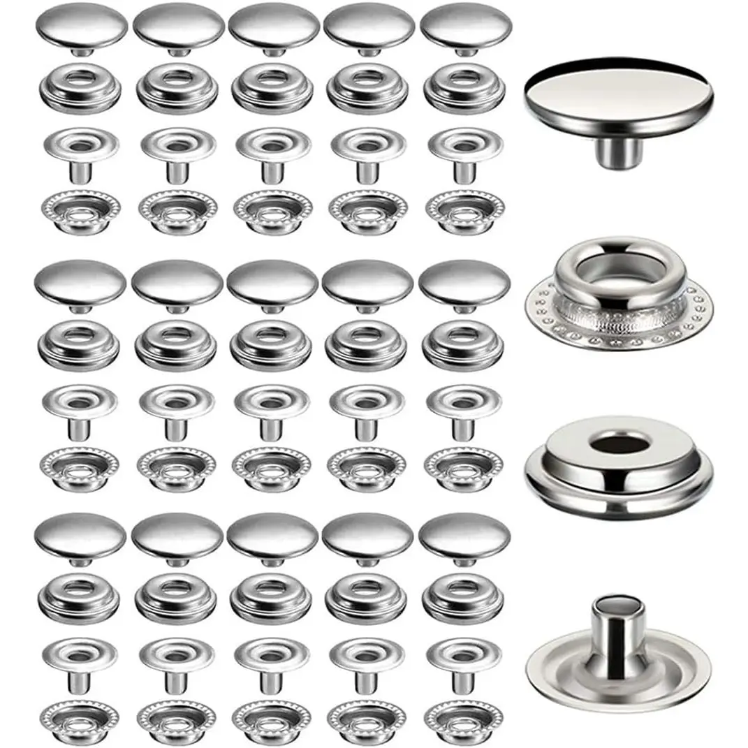 240 Pieces Stainless Steel Snap Fastener, Heavy Duty Snap Button Press Stud Cap for Jeans Fabric Jackets Clothes Bag Leather DIY Craft (60 sets,15mm)