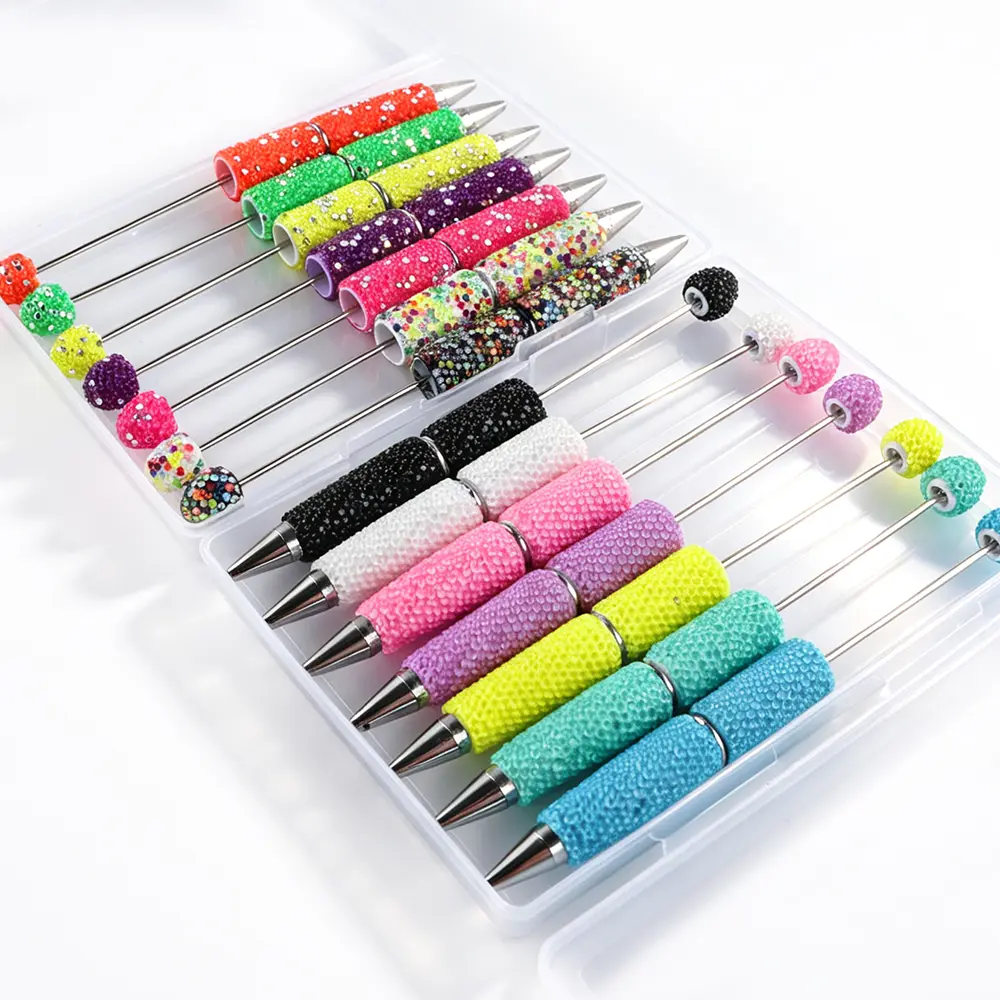 7pcs/Box Bubble Pens Beading Neon Beadable Pens Ballpoint Pen Mixing Multicolor DIY Beaded Pens Fun Bling Retractable Beaded Writing Pen For DIY Craft Office Supplies Ball Pen Set Gifts,familyfun
