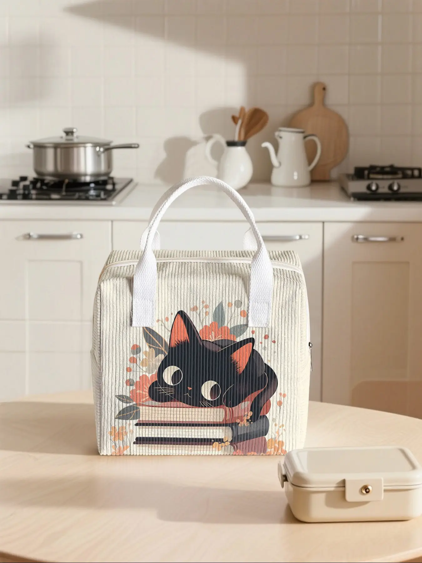 Cat Pattern Lunch Bags Women, Portable Insulated Handbag, Non-Contact, Suitable for Work, School, Picnic, Travel, All Seasons, Casual Style, Insulated Cooler Bag