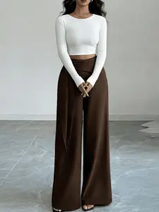 A women's fashionable new style high-waisted wide-leg asymmetrical knot pants, suitable for summer, daily casual wear, commuting, and dates or gatherings.