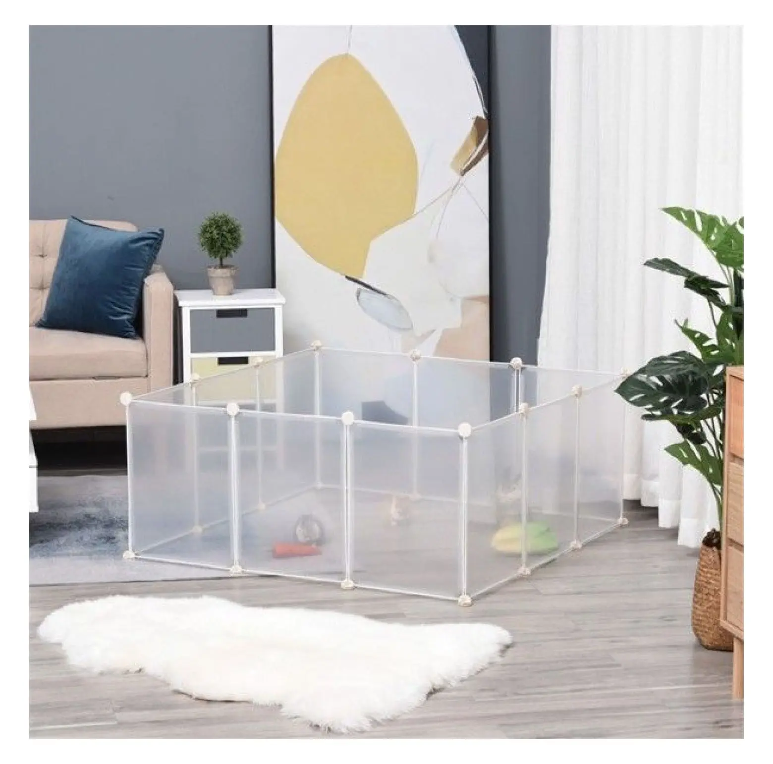 DIY White Metal Frame Customizable Pet Playpen for Chinchillas - 12 Panels, 41.25" L x 41.25" W x 17.75" H, Plastic-Enhanced Small Animal Fence, Indoor Safe Space, Easy Assembly with Non-Slip Mats, Connectors, Cable Ties, Guidance Manual, Chinchilla