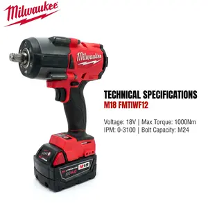Milwaukee M18 FMTIWF12 18V 1000Nm Electric Wrench With Battery Charger 2026 Digital Torque Wrench For Auto Repair vehicle