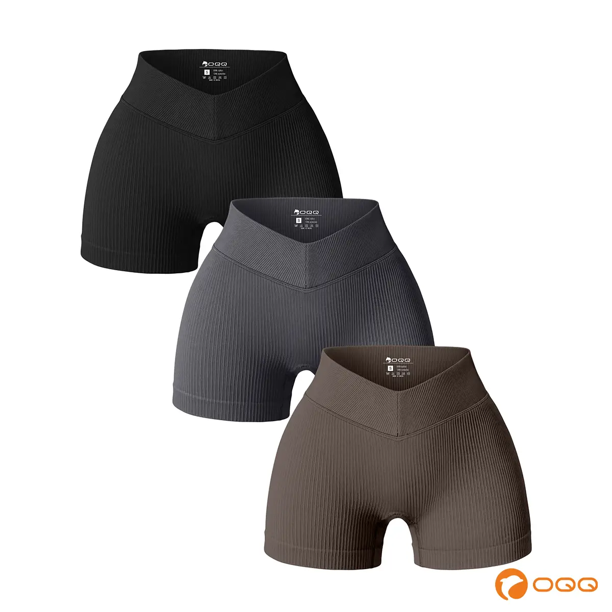OQQ Women's 3 Piece Yoga Shorts Ribbed Seamless Workout High Waist Athletic Leggings Stretchable Exercise Activewear