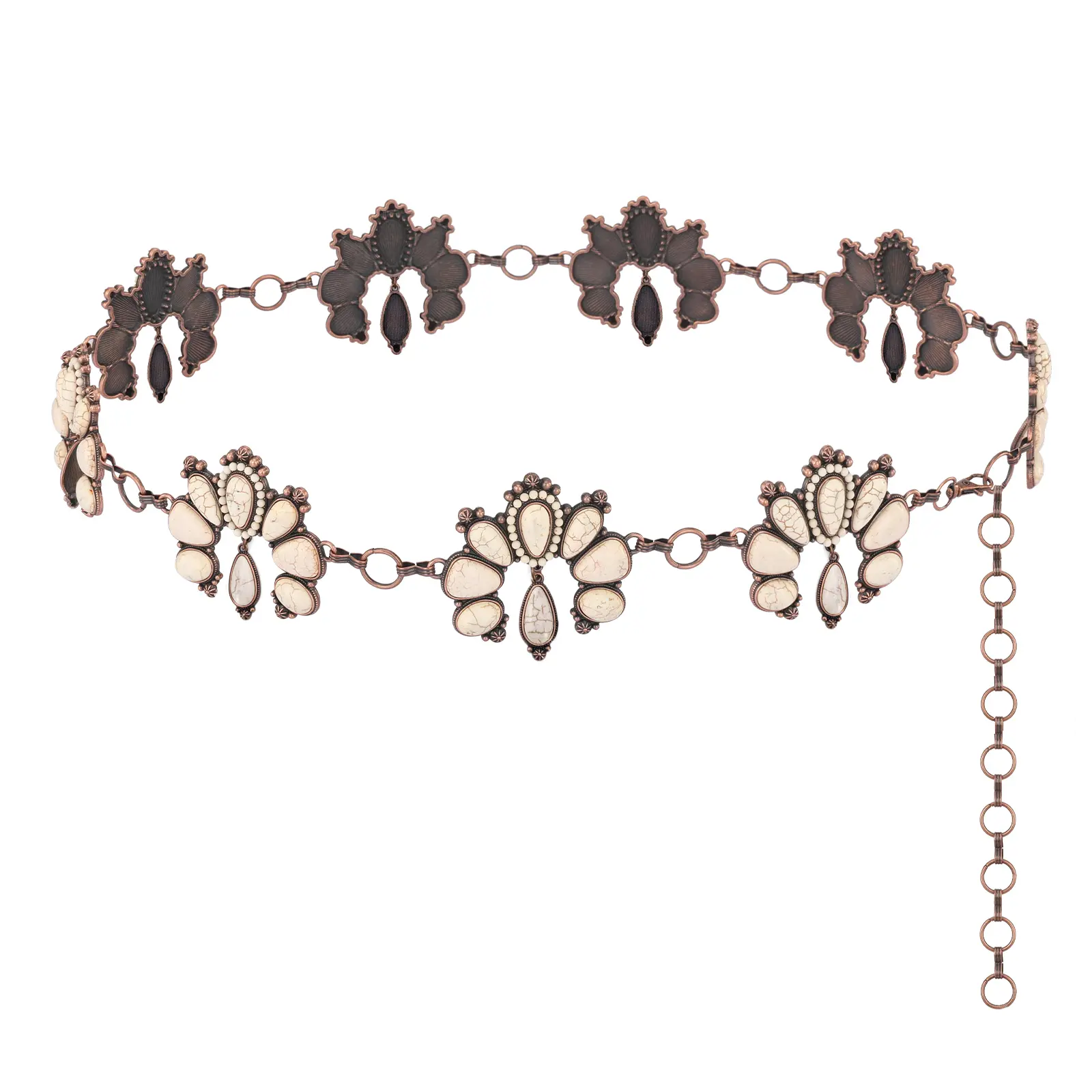 Rustic Couture's Large Western Concho Chain Belts for Women Cowgirl Antique Copper Southwestern Stone Embellished Waist Belt, Cowgirl Adjustable Link Belt for Dresses & Jeans