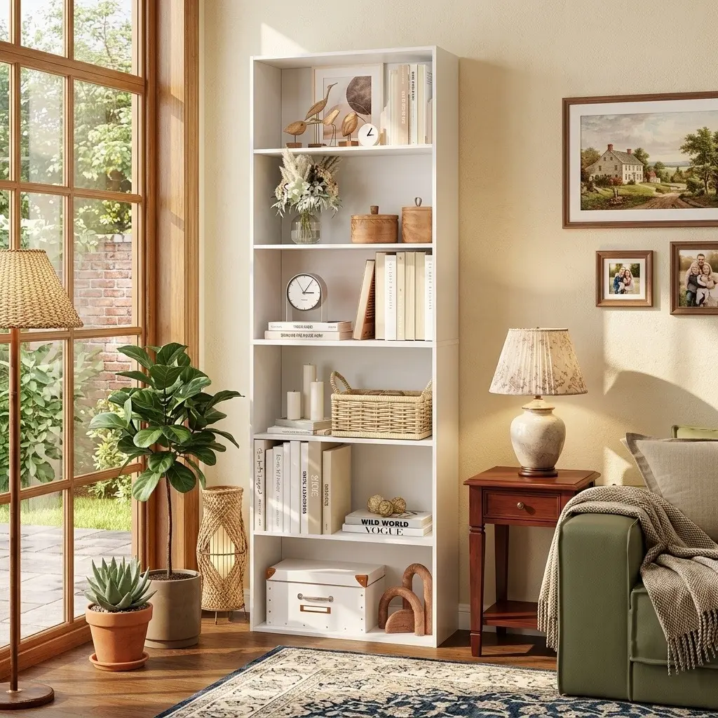 70" Tall 6-Tier Open Shelf Bookcase, Freestanding Storage Display Shelves with Anti-Toppling Kits, Multifunctional Bookshelf for Living Room Bedroom Home Office, Brown/Black/White