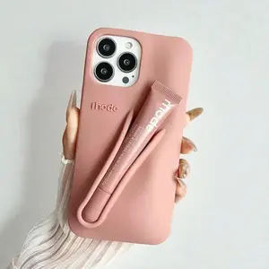 Rhode Silicone Phone Case with Lip Tint & Lip Gloss Holder Slot, Smooth Beauty Access Design, Shockproof Protective Cover for iPhone 11 12 13 14 15 16 17 Pro Max Fashionable protective nutrients, convenient for daily use