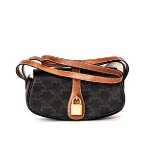 Pre-owned CELINE Triomphe canvas and calfskin leather clutches & wristlets Tabou Clutch on Strap | Triomphe Canvas & Calfskin | Like New