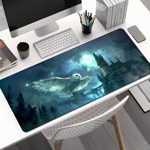 Wizard Castle Blue Magical Owl Patronus Large Game Mouse Pad, Desk Accessories, aesthetic desktop decoration pad, Rubber pad non-slip lock edge work pad, multi-size mouse pad suitable for laptop, desktop computer games, work, family, good gift for kids