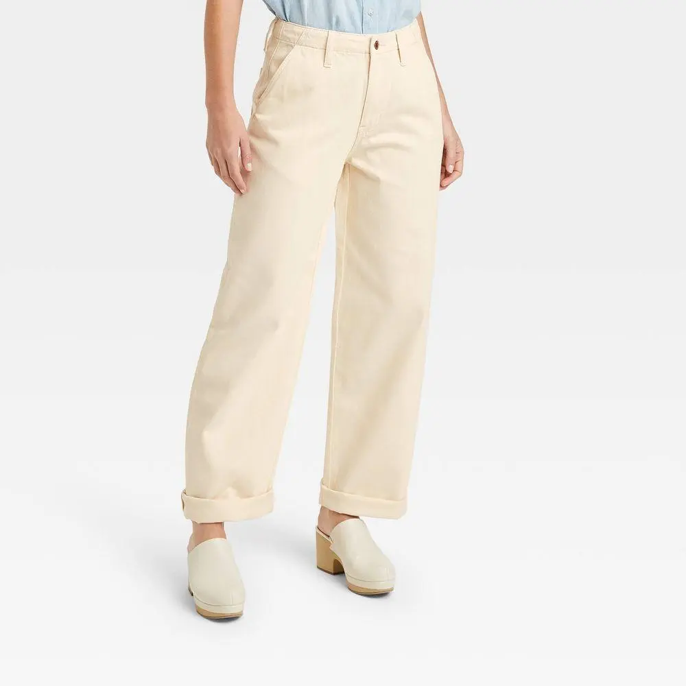 Universal Thread Women's High-Rise Straight Relaxed Fit Stretchy Rolled Hem Jeans with Spandex Fabric, Zipper Closure, Versatile for Garment Pairing with Tops or Blazers, T-Shirt