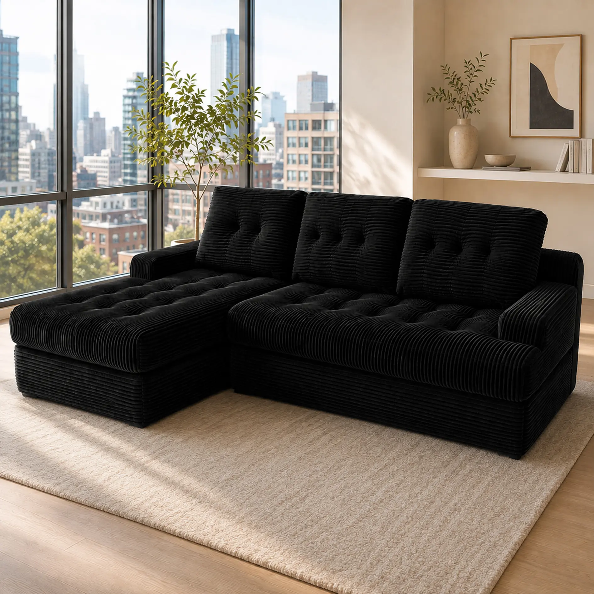 （2 packages）95" L-Shaped Cloud Modular Boneless Couch, Sectional Sofa with Chaise Lounger, Compressed Vacuum Packed, No-Assembly Indoor Living Room Furniture