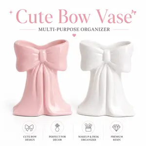 Bow-shaped tabletop vase decoration, bow ornament for living room TV cabinet, cosmetics storage box, beauty supplies storage box, makeup brush and office supplies storage box, makeup brush holder, an ideal gift for girls and women sports event souvenir ti