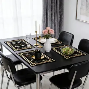 1pc Black and gold element patterned kitchen linen placemats, suitable for home dining table decoration, ideal gift decoration.