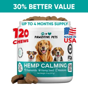 Hemp Calming Chews for Dogs - Dog Calming Chews for Anxiety Relief, Stress, Separation, Fireworks, Thunder, Travel, Vet Visits - USA Product - 120 Soft Treats with Melatonin, Chamomile, Passion Flower