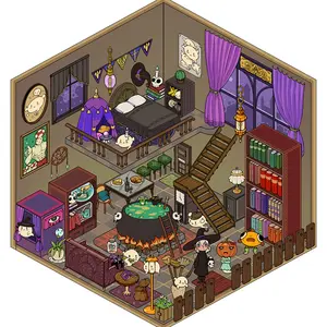 Wizard's Den Sticker Scene - Halloween Sticker Scene Set with Free Tweezers & Mystery Sticker Featuring Cozy Interior and Halloween Decor