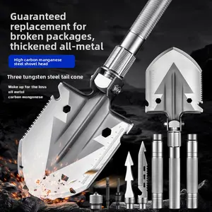 Multifunctional Camping Shovel Folding Shovel Outdoor Survival Tool Suitable for Hiking Fishing Vehicle Emergencies with Serrated Edge