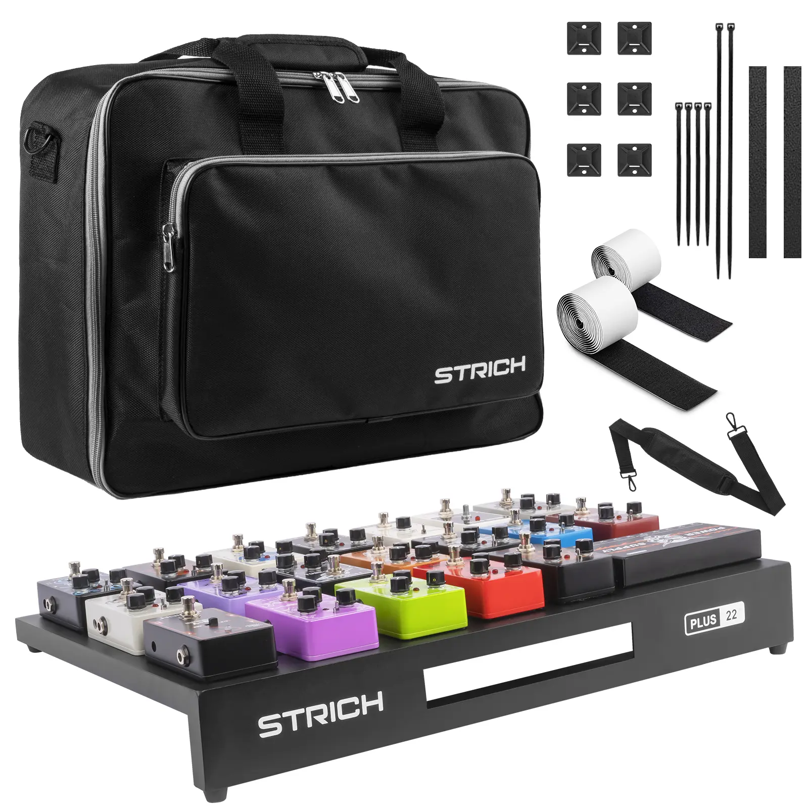 STRICH PLUS22 Extra Large Guitar Pedal Board 22'' x 14.6'' Lightweight Aluminum with 22 Angled Spaces & Carry Bag for Musicians Multifunction