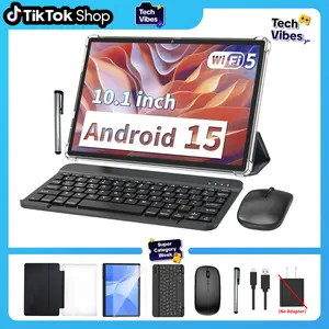 【TechVibes】PYNAREL Android 15 10.1 Inch Tablet, 2 in 1 Portable Device with Keyboard, Mouse, Case, Stylus, Dual Camera