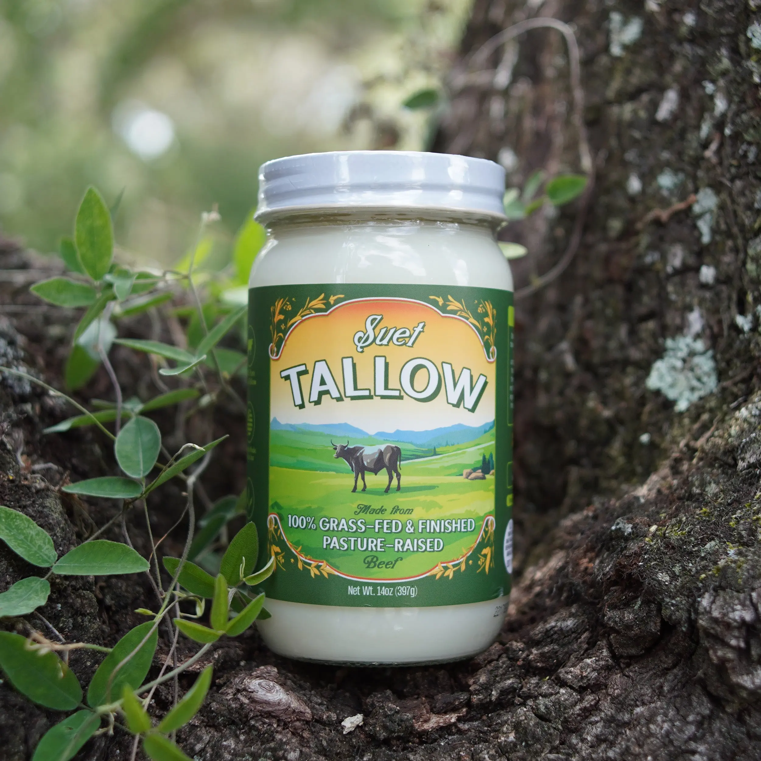 Suet Beef Tallow 14oz Jar - 100% Grass-Fed & Finished, Nutrient-Dense, Pure & Natural, Made in USA