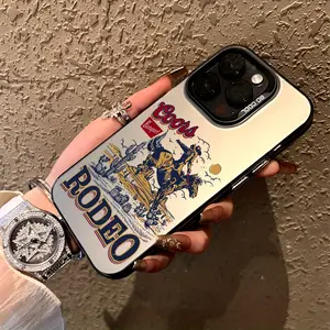 Stylish Western Culture Cowboy Rodeo Pattern Phone Case for iPhone 17 16 15 14 Pro Max 13 12 11 XR XS Air Plus Shockproof Non Slip Military-Grade Protection Silicone Cover Decal Sticker Vintage Durable
