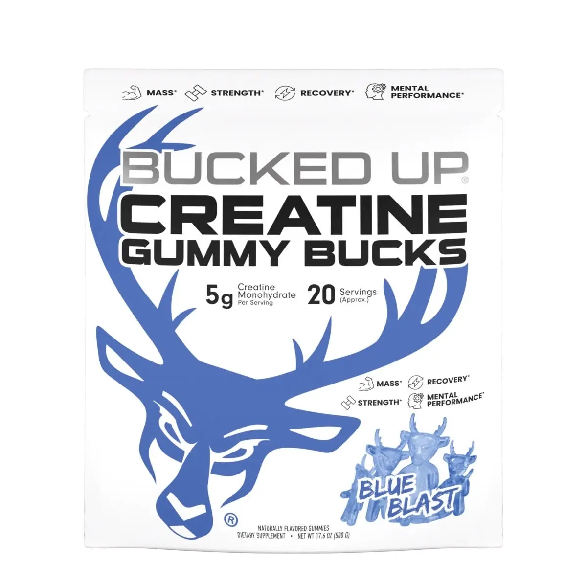 Bucked Up Creatine Gummy Bucks Fitness Supplement, 20-Serving, for Daily Muscle Training Support