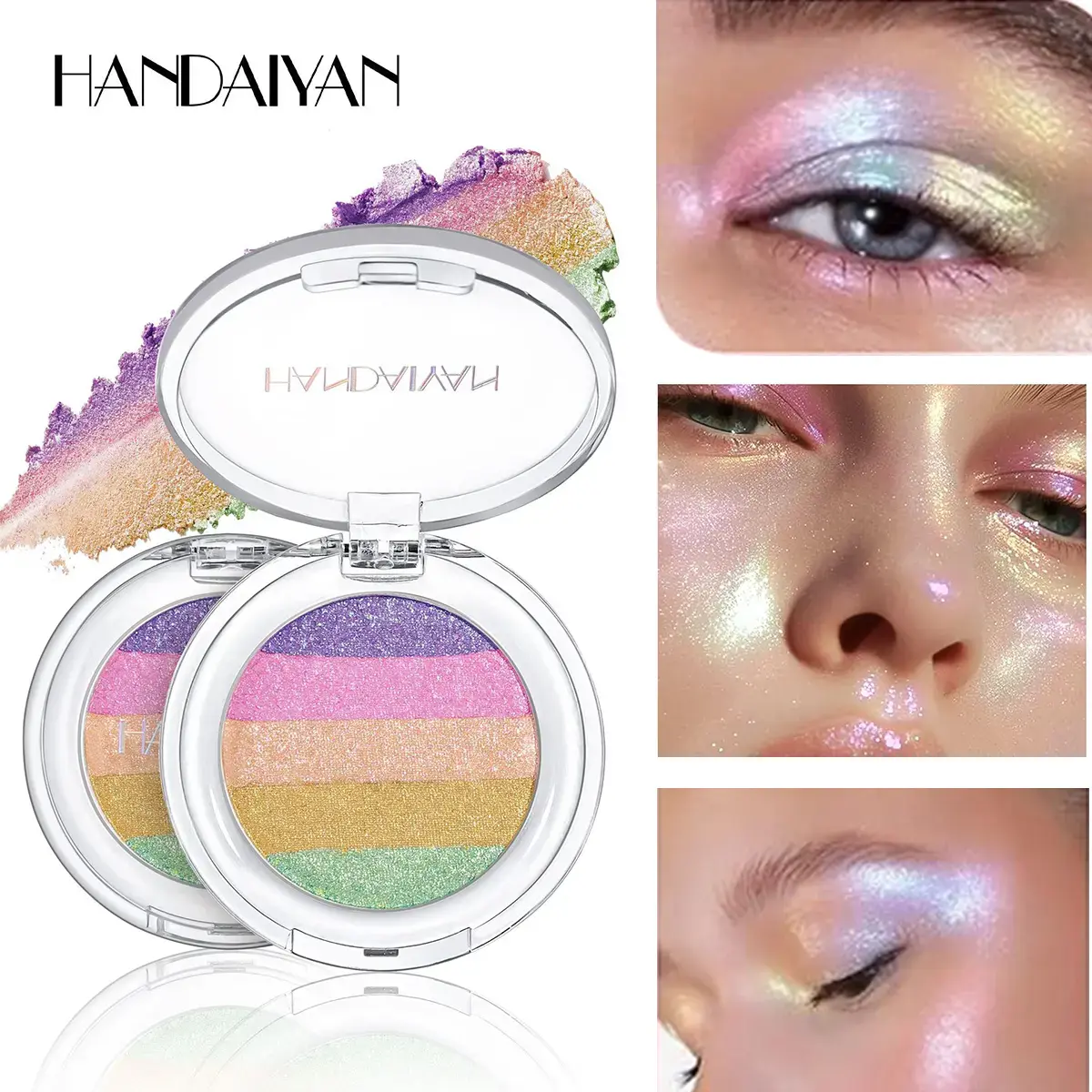 5-Color Rainbow Highlighter Palette - 30ml Beauty Cosmetic, Buildable Smooth Shimmering Eye Highlighter, Long-Lasting Multichrome Rainbow Hues, Dewy Fantasy-Inspired Looks for Face & Eyes, Beauty Products, Glowing Makeup, Ethereal Looks, Holographic Gloss