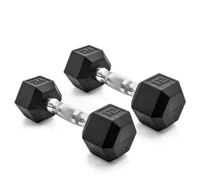 Barbell, 12lb Coated Rubber Hex Dumbbell, Pair