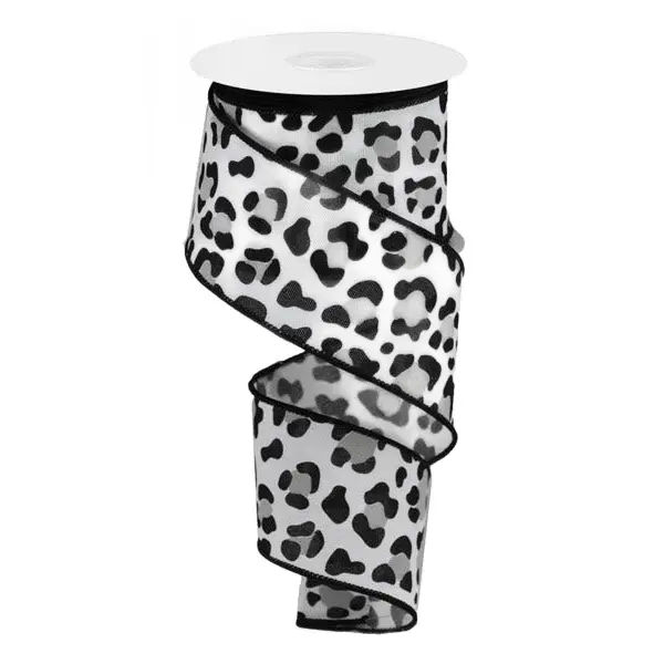 2.5" x 10yd Leopard Print Ribbon – White/Black/Grey
