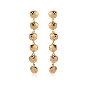 Polished Pebble Linear Dangle Earrings – 18K Gold & Rhodium Plated Statement Drop Earrings for Women | Modern Minimalist Jewelry
