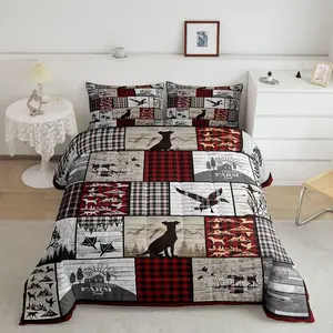 Feelyou Duck Hunting Dog Duvet Set - Animal Inspired Designs, Plaid Designs, Western Theme, Rustic Cabin Bedding, Mallard Duck Geometric Checkered, Luxurious Camping Comforter Set, Novelty Print Duvets