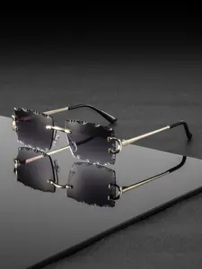 Men's Metal Frame Geometric Pattern Lenses Square Rimless Fashion Glasses, High-End Luxurious Style, Daily Commute Photography Decor