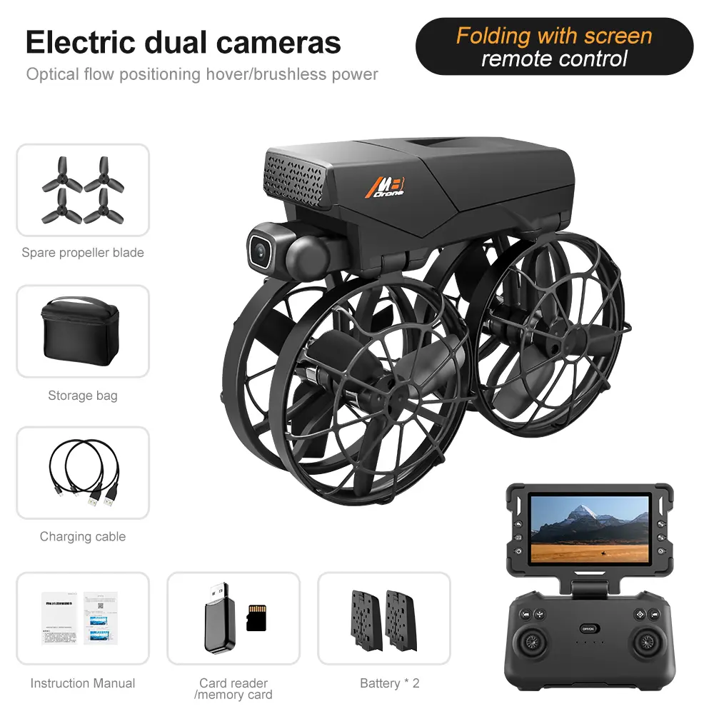 M8 Mini Pocket Folding Electric Remote Control Drone Toy with Screen Remote, 180° Electric Camera, Optical Flow Positioning, Brushless Motor, Gesture Control, 2 Batteries, 360° Roll, Trajectory Flight, Vertical Shooting, Long Flight Time for Teens