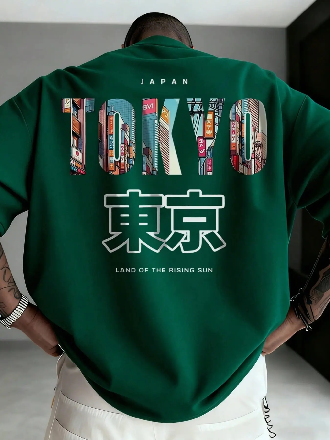 Men's Tokyo Cityscape Graphic Techwear Tee Round Neck, Casual Menswear Wrinkle-Resistant Smooth Fabric Oversized Shirt, Cyberpunk Japanese Print Streetwear Top, Durable & Vibrant Activewear for Urban Travel, Casual Summer Clothing