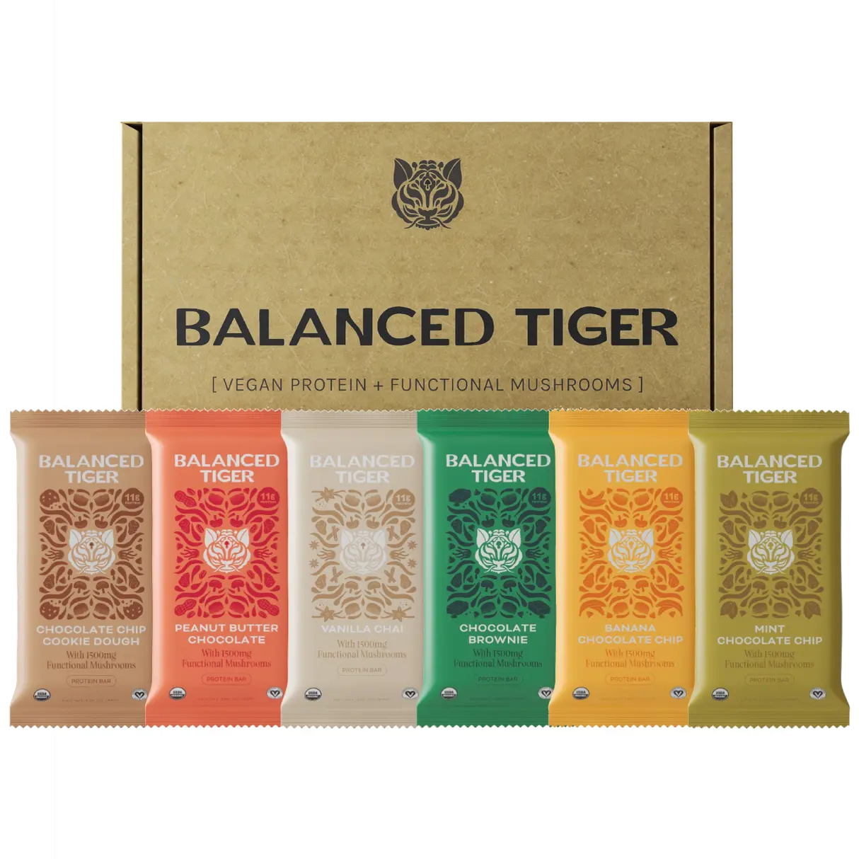Organic Functional Mushroom Protein Bars | Made in USA | Full Dose (1500mg) Lions Mane, Chaga, Reishi & Cordyceps Bars | Vegan | 6 Bars Sampler Pack