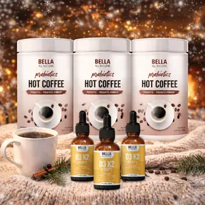 Bella All Natural Probiotics Hot Coffee + D3 K2 Drops 3-Pack Bundle