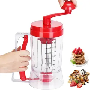 Pancake Batter Dispenser Precision Cupcake Dispenser with Mixing Function and Measuring Scale ABS Food-Grade Waffle Cookie Batter Separator (Red)