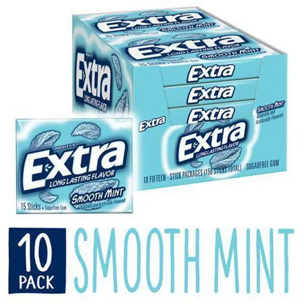 ThayerExtra Gum Smooth Mint Chewing Gum 10 Count 15 Pieces Each Tray