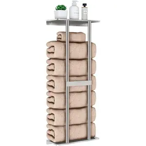 Bathroom Towel Storage Cabinet, Rolled Towel Wall-Mounted Towel Rack, 30inch Towel Rack Wall-Mounted Metal Rack, Can Accommodate 6 Large Towels, Brushed Nickel