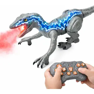 RC Robot Dinosaur Toy - Multifunctional USB Rechargeable Robot with Realistic Gray Appearance, LED Lights, Spray Effect, Interactive Movements - Kids Birthday Gift, Robot Robots for budget rccar
