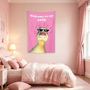 Cute Duck Welcome Flag, 2x3ft Polyester Decorative Banner, Includes 4 Metal Hooks, Easy Hanging, Ideal for Dorms, Bedrooms, Doors, Parties