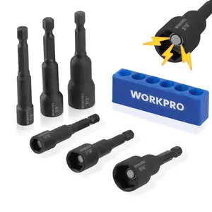 #SpringGlowUp WORKPRO 6 PCS Magnetic Nut Driver Set, Metric & SAE, 1/4" Hex Shank, Drill Socket Set, Impact Driver Bit Set, 1/4” to 9/16”, Chrome Vanadium Steel
