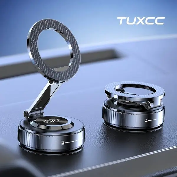 TUXCC  Magnetic Car Phone Mount,Full Metal Vacuum Suction Holder,360° Adjustable,Heat Resistant up to 85°C,Washable & Reusable,Includes Magnetic Ring Compatible with All Phones,Not Just MagSafe Phones,Father's day gift ideas,Deals For You Days