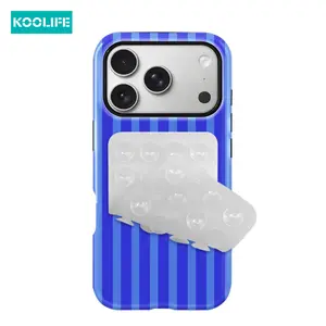 Koolife 2PCS Dark Blue Light Blue Striped Phone Case + Double-Sided Suction Cup Mount Glossy Hard PC+TPU Shockproof Cover Aesthetic Compatible with iPhone 17 17Pro 17ProMax 17Air 16 15 14 13 12 11 7 8 7Plus 8Plus XR X XS XS Max Pro Max Plus Must-Have!