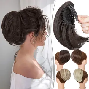 8inch Drawstring Hair Ponytail Extenions Long Comb Clip Chignon Hair Bun Piece Short Ponytail Straight Fluffy Synthetic Hairpiece With Comb Natural Elegant Ponytail For Women Wedding Daily Use Bleach Blonde Christmas Gifts