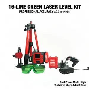 Milwaukee 16-Line Self-Leveling Cross Line Laser Kit ±0.3mm/m for Heavy-Duty Construction Set  Tool Green