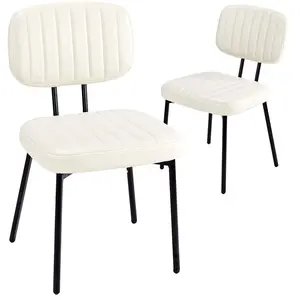 Dining Chairs Set of 2, Upholstered Mid Century Modern Kitchen Dining Room Accent Chairs with Faux Leather Cushion Seat & Metal Legs for Kitchen
