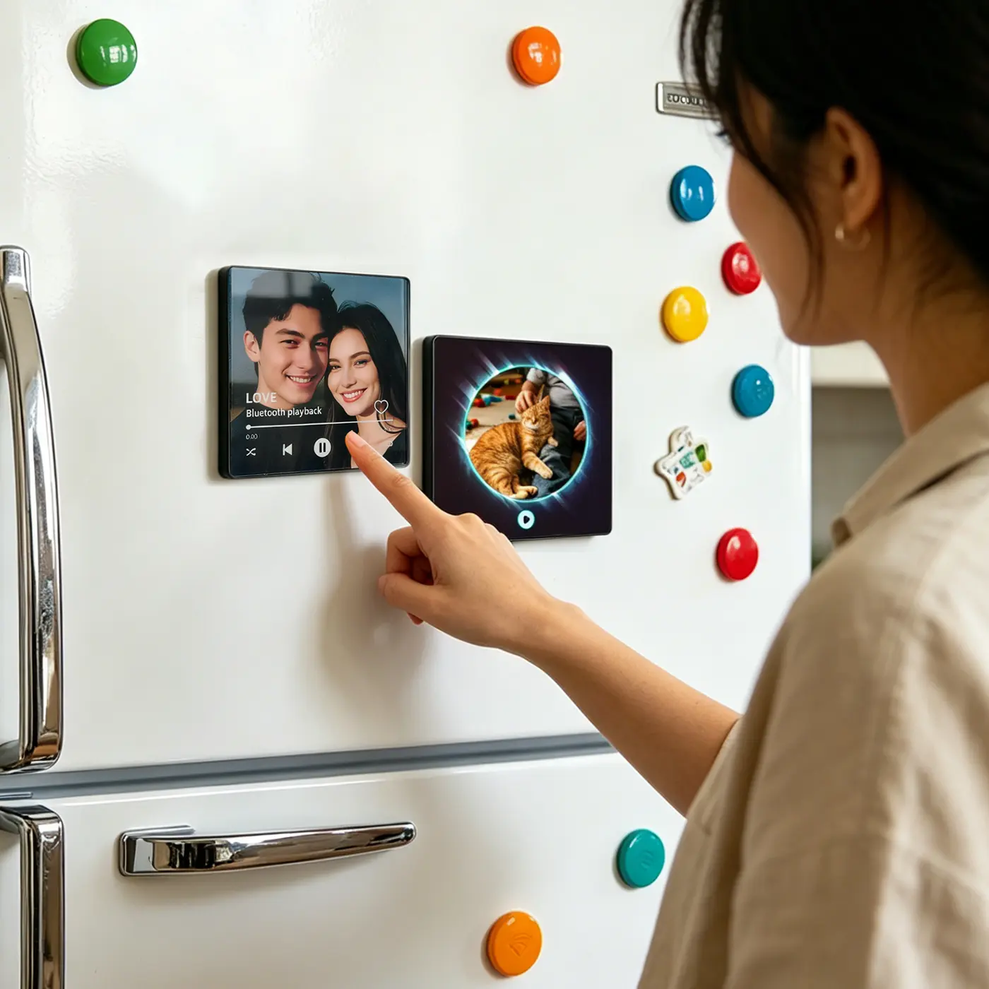 【Customization】Custom Photo Bluetooth Fridge Magnet Personalized Album Frame Plays Musicmagnetic refrigerator magnet music box Perfect for teacher appreciation gifts boyfriend birthday gift teen girl gifts anniversary gift for him  Decor