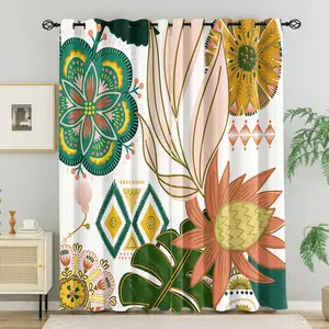 2 Panels Floral Print Blackout Curtains, Botanical Plant Natural Artwork Darkening Grommet Curtain Long Window Drapes Treatment for Living Room Bedroom Balcony Vintage Boho Decor