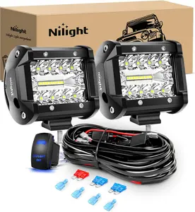 Nilight 2PCS 4Inch 60W LED Pods Fog Lights – Off Road Driving Roof Work Light Kit | With 12V Rocker Switch & 16AWG Wiring Harness | For Truck ATV UTV SUV Boat | Waterproof IP68 dealsforyoudays
