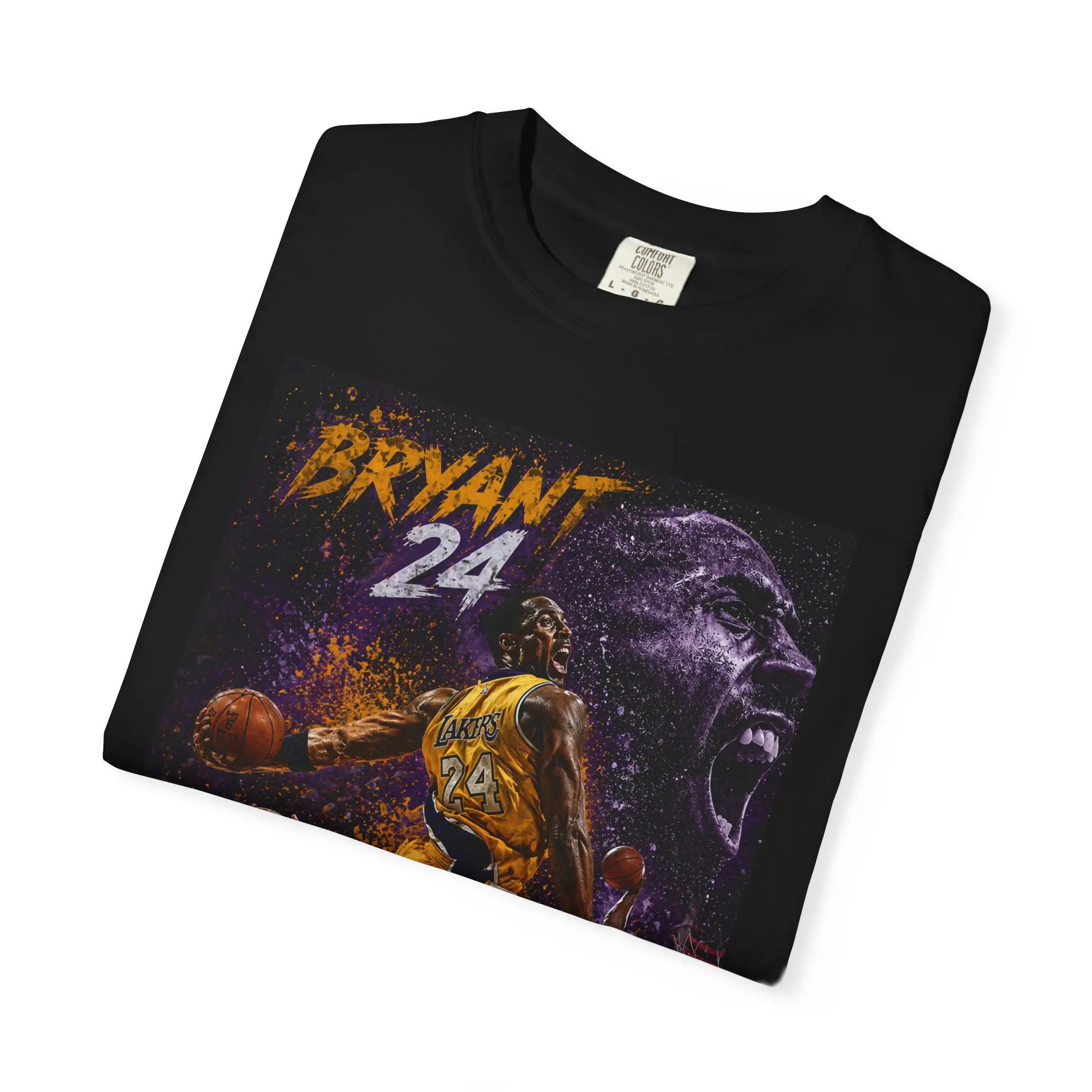 Men's Crew Neck (Round Neck) Soft Short-Sleeve Cotton T-Shirt - Kobe Bryant 24 Lakers Tribute Graphic, Vintage Streetwear, Unisex Garment-Dyed, Relaxed Fit Casual Top, Double Stitching, Graphic Print, Kobe Collage, Do Not Dry Clean, Fabric, Tshirt