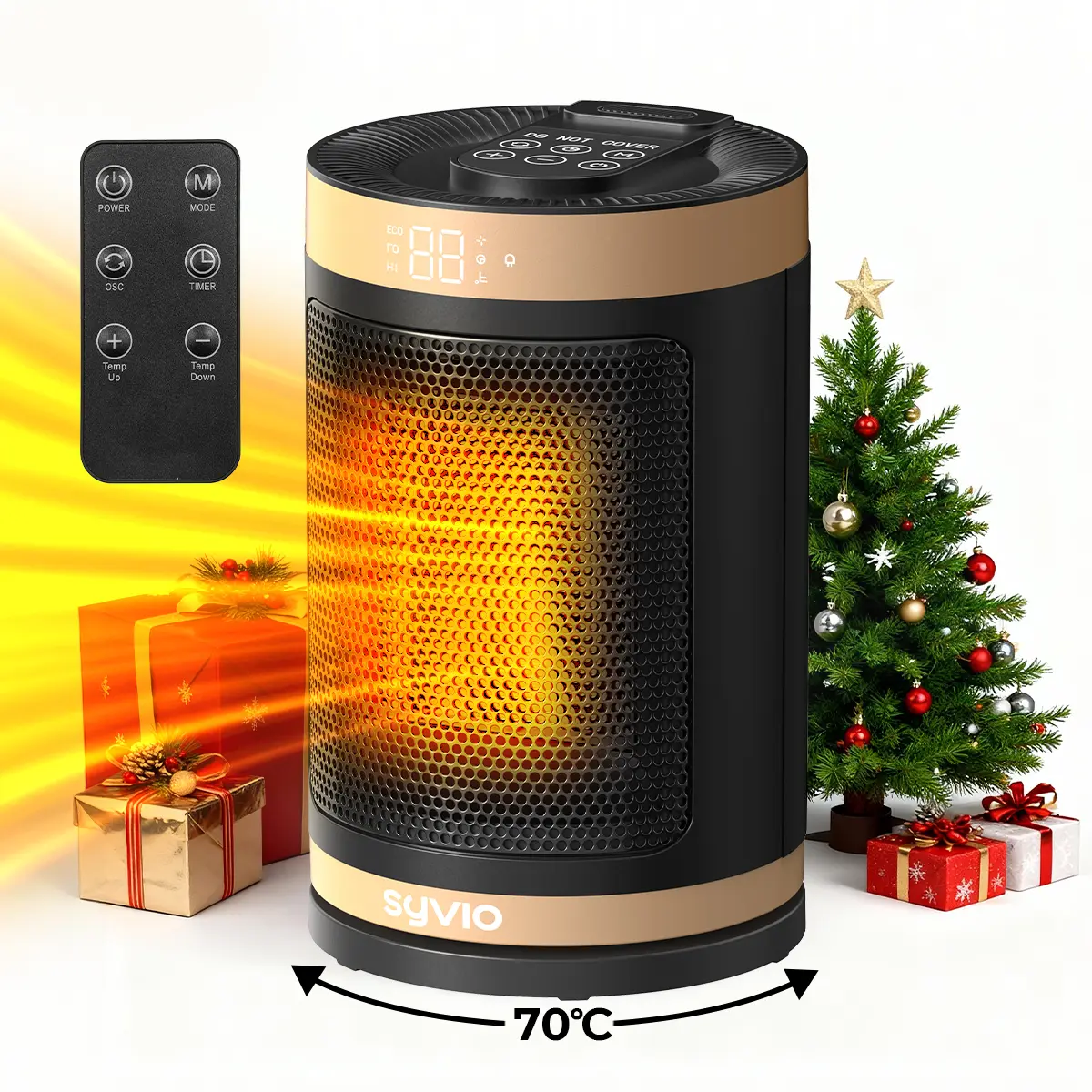 Syvio Indoor Compact Portable Electric Space Heater with 120V Plug, Adjustable Heating, 70° Oscillation, Thermostat, Remote Control, 12-Hour Timer, 5 Modes, 1500W PTC Ceramic Fast Safe Heating Portable Unit